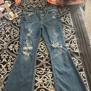 Judy Blue Distressed Flare Jeans in Blue